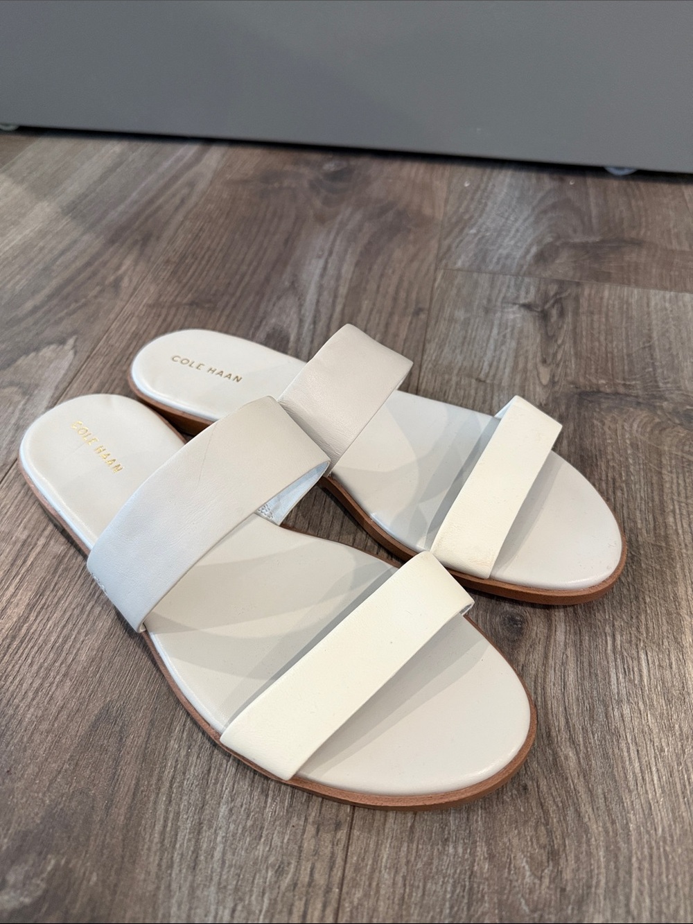 Cole Haan Two-Strap Slide Sandal in Vapor Grey and Ivory - Sz 9B - Picture 2 of 4